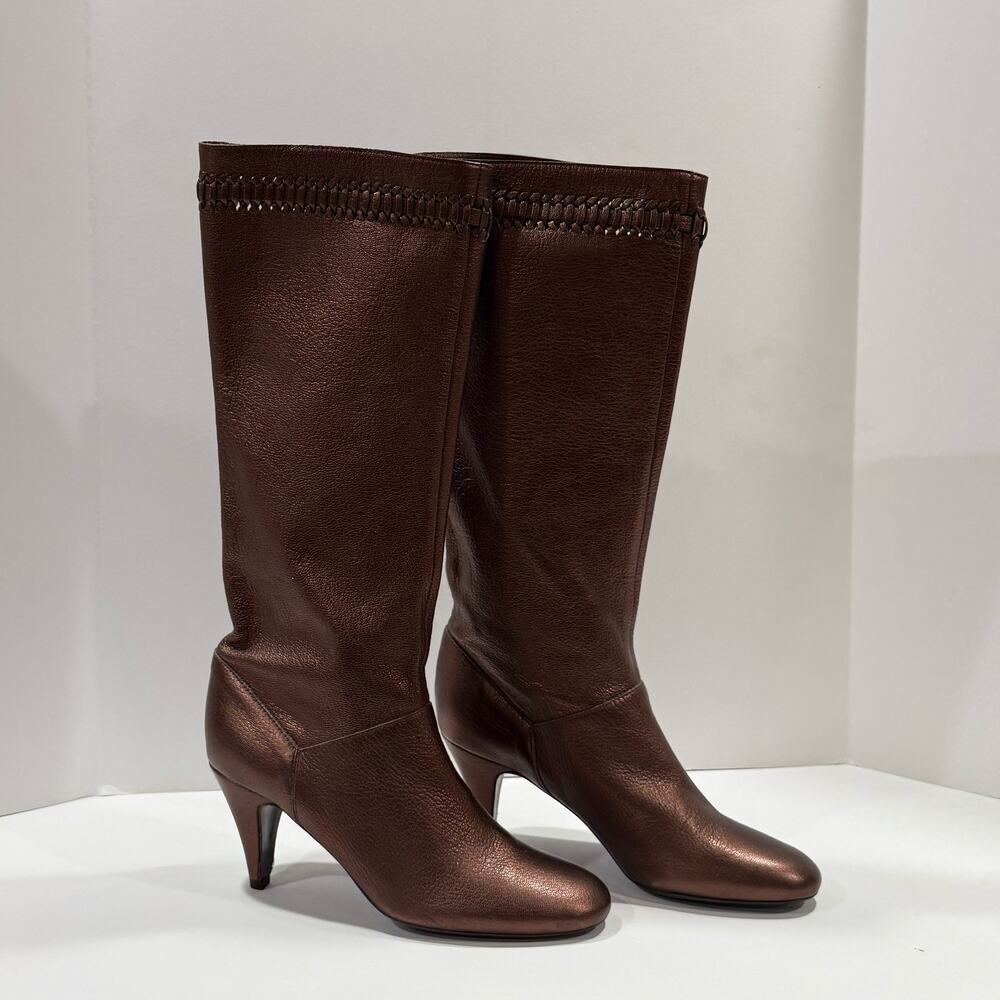 NWOB Sigerson Morrison Bronze Metallic Leather Mid Calf Boots 6.5 B Italy